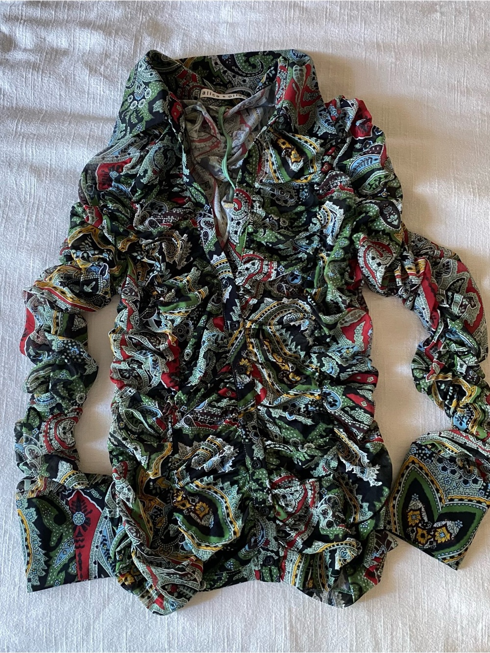 Alice + Olivia Green Multi Paisley Ruffle Blazer